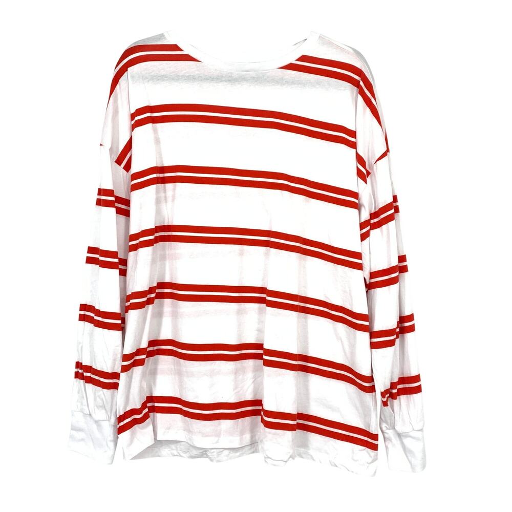 ASOS DESIGN Women's Red White Rugby Stripe Oversized Long Sleeve T-Shirt Top 8